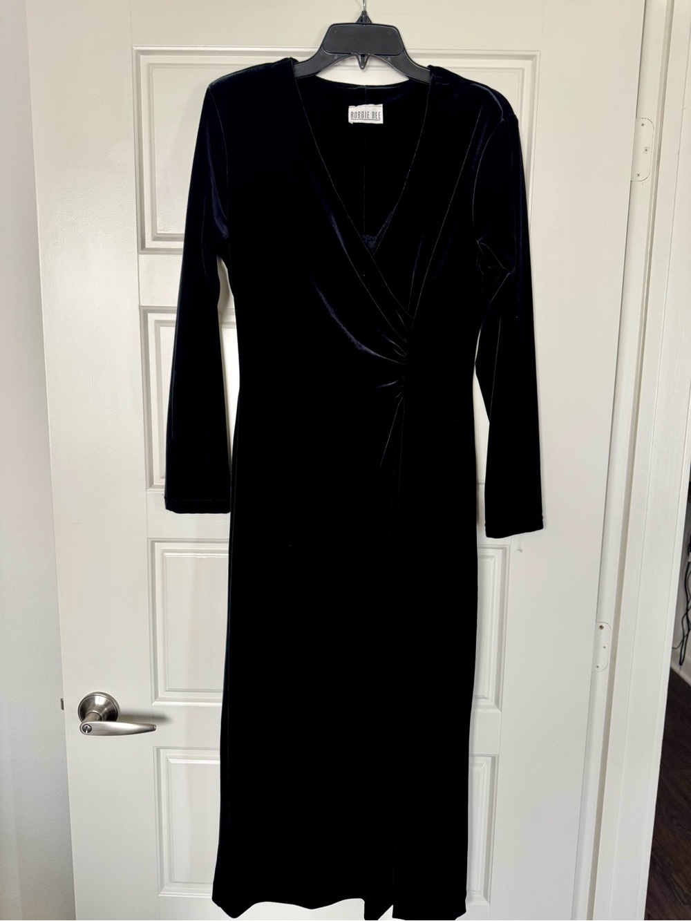 Renee C. Black Velvet Long-Sleeve Wrap Dress